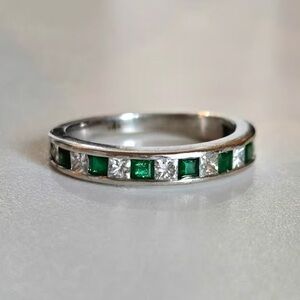 Stampd Silver Ring with Green Accents
